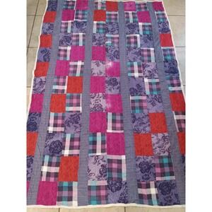 Vintage Patchwork Quilt Throw Blanket Colorful Floral Plaid Boho Cottage